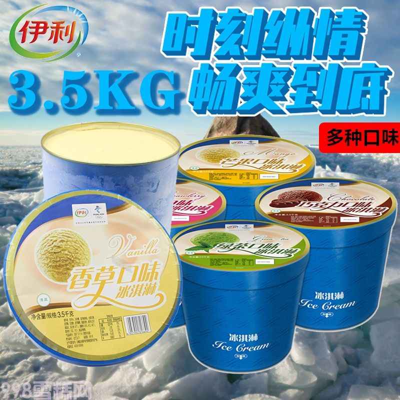 伊利餐饮大桶装雪糕榴莲味冰淇淋批发3.5kg7L